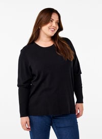 FLASH – strikket bluse med rund hals, Svart FLASH – strikket bluse med rund hals, Svart, Model