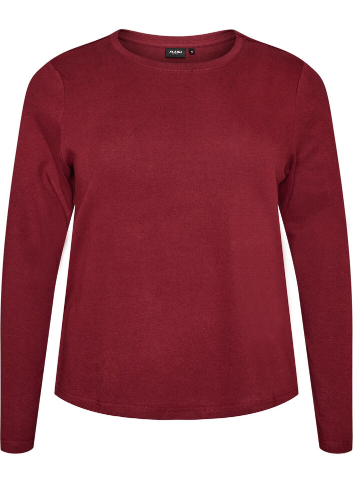 Langermet basis-T-skjorte med rund hals, R&oslash;d, Packshot image number 0