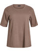 Ribbestrikket jerseybluse med korte ermer, Brun, Packshot image number 0