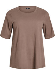 Ribbestrikket jerseybluse med korte ermer, Brun