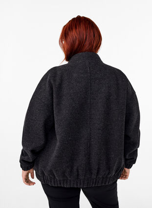Zizzi Bomberjakke i ullook med lommer, Dark Grey Melange, Model image number 1