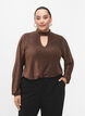 Langermet bluse med glitter, rund hals og V-detalj, Black Copper, Model image number 0