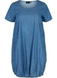 Kortermet denimkjole med lommer, Blue denim