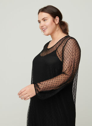 Lang, transparent kjole i prikker, Black, Model image number 3
