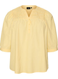 Bluse med smock og 3/4 ermer, Gul