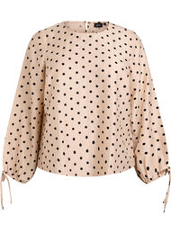 Bluse med prikker og knytedetaljer, Beige