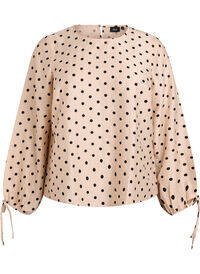 Bluse med prikker og knytedetaljer, Beige Bluse med prikker og knytedetaljer