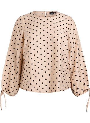 Zizzi Bluse med prikker og knytedetaljer, Beige, Packshot image number 0