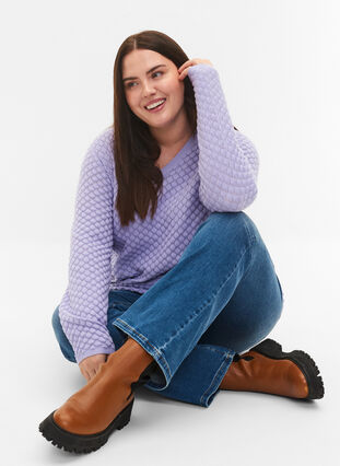 Mønstrete strikkegenser med V-hals, Lavender, Model image number 2
