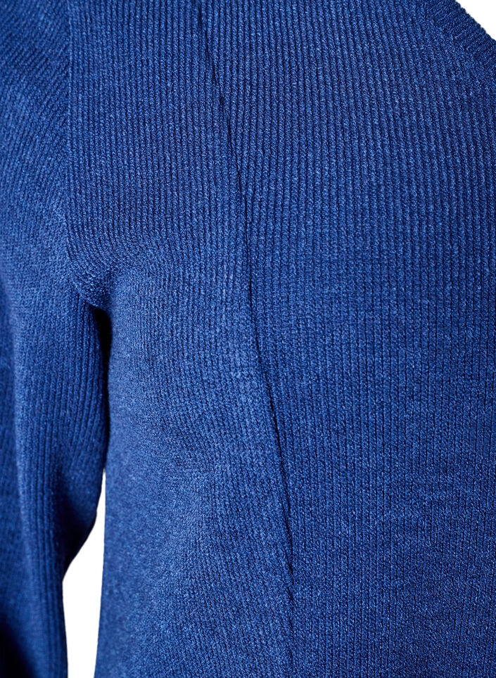 Jersey bluse med ribbet tekstur og A-linje passform, Bl&aring;, Packshot image number 3