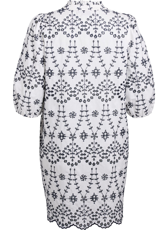 Kjole med kontrastfarget engelsk broderi, White w. Navy Blazer, Packshot image number 1