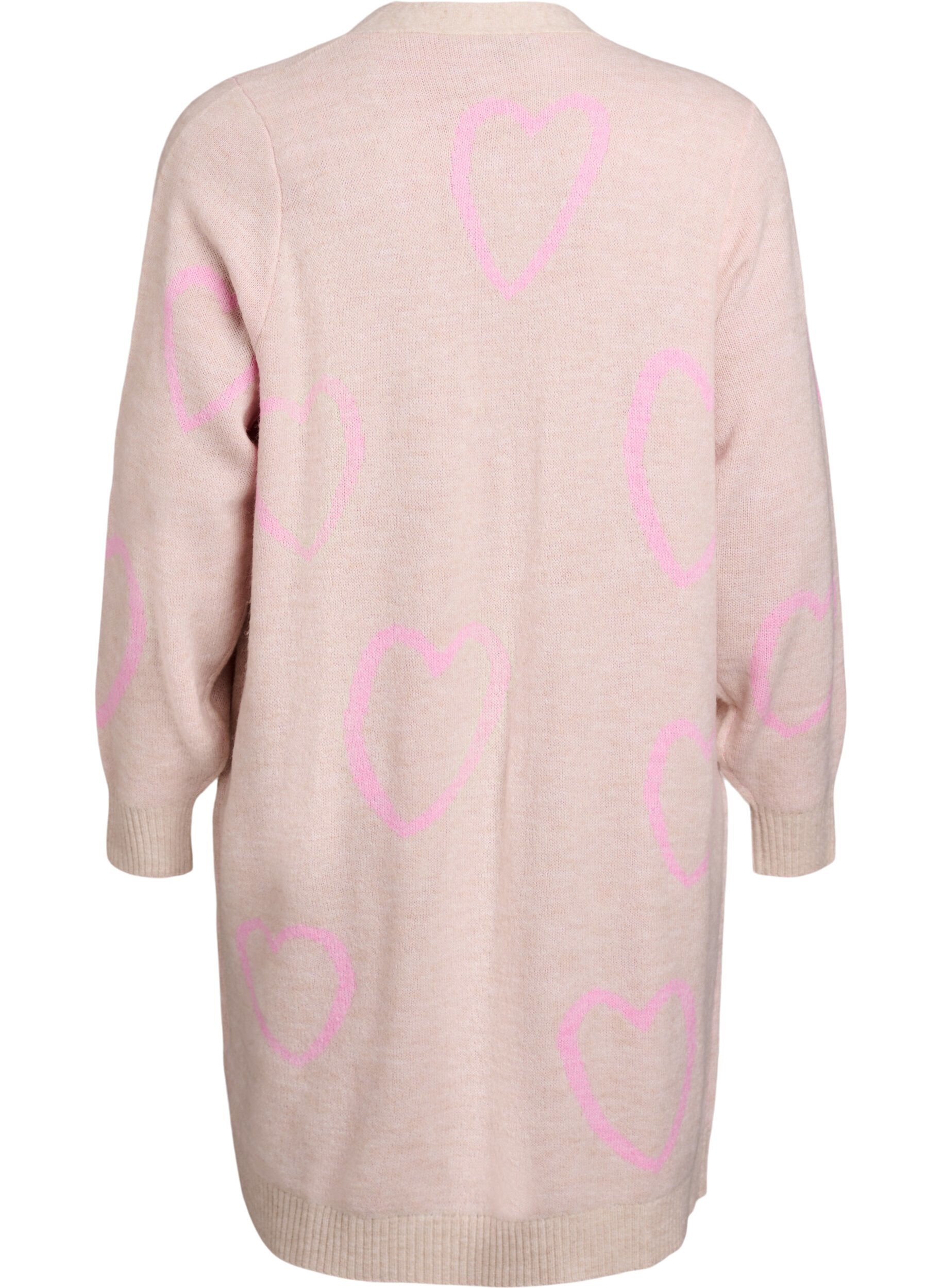 Zizzi Lang cardigan med tone-i-tone hjerter, Beige, Packshot image number 1