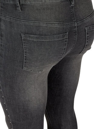 Amy jeans med høyt liv og nagler langs sidesømmene, Dark Grey Denim, Packshot image number 3