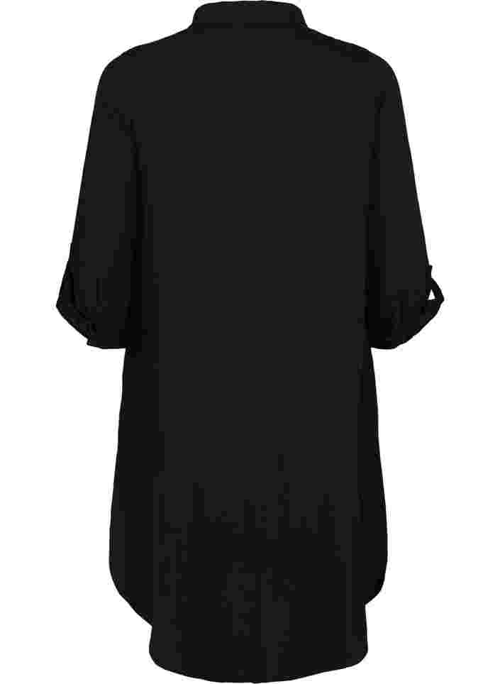 Lang ensfarget viskoseskjorte med 3/4-ermer, Black, Packshot image number 1