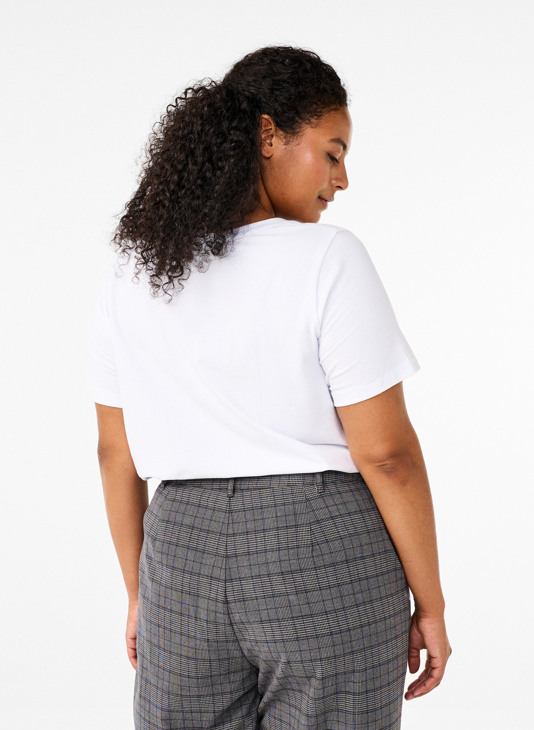 ZizziEnsfarget basis T-skjorte i bomull, Hvit, Model image number 2