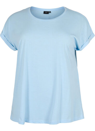 Kortermet T-skjorte i bomullsblanding, Chambray Blue , Packshot image number 0