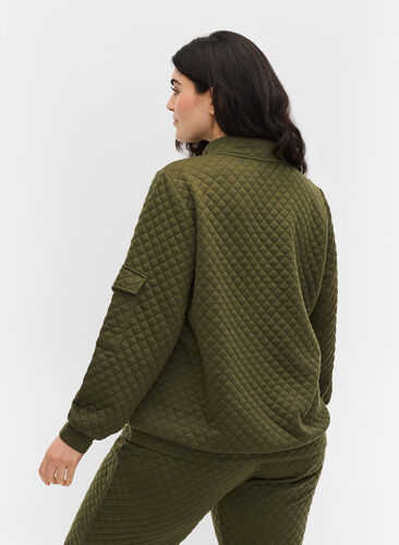 Quiltet genser med glidelås, Ivy Green, Model image number 1