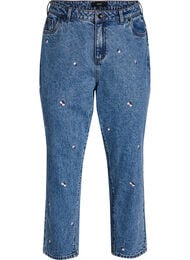 Mille mom-fit jeans med broderi, Bl&aring;