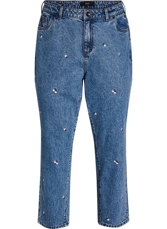 Mille mom-fit jeans med broderi, Bl&aring;, Packshot image number 0