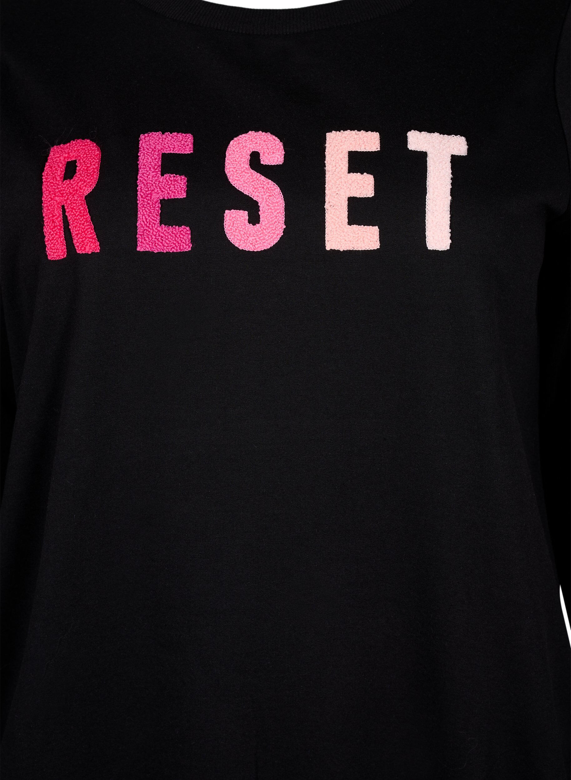 Zizzi Sweatshirt med tekst, Black W. Reset, Packshot image number 2