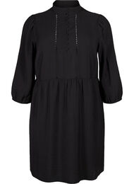 Knelang kjole med broderi og 3/4-ermer, Black