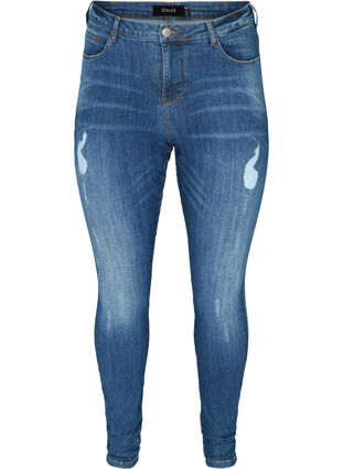 Amy jeans med slitte detaljer, Blue denim, Packshot image number 0