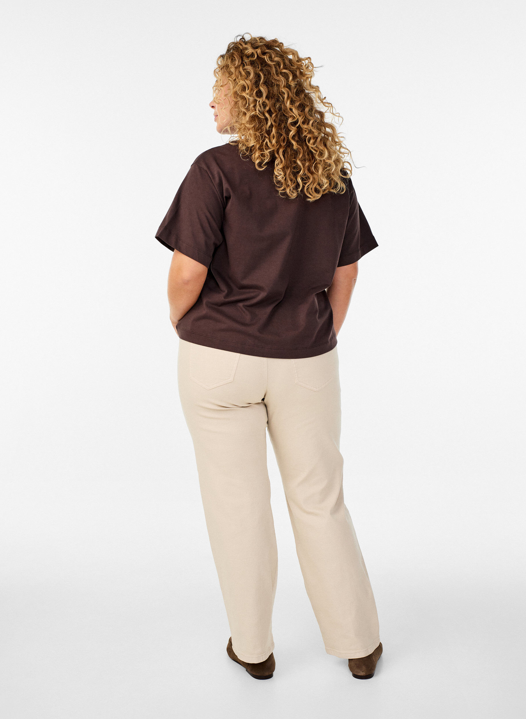 Zizzi Gemma jeans med h&oslash;y midje, Beige, Model image number 1