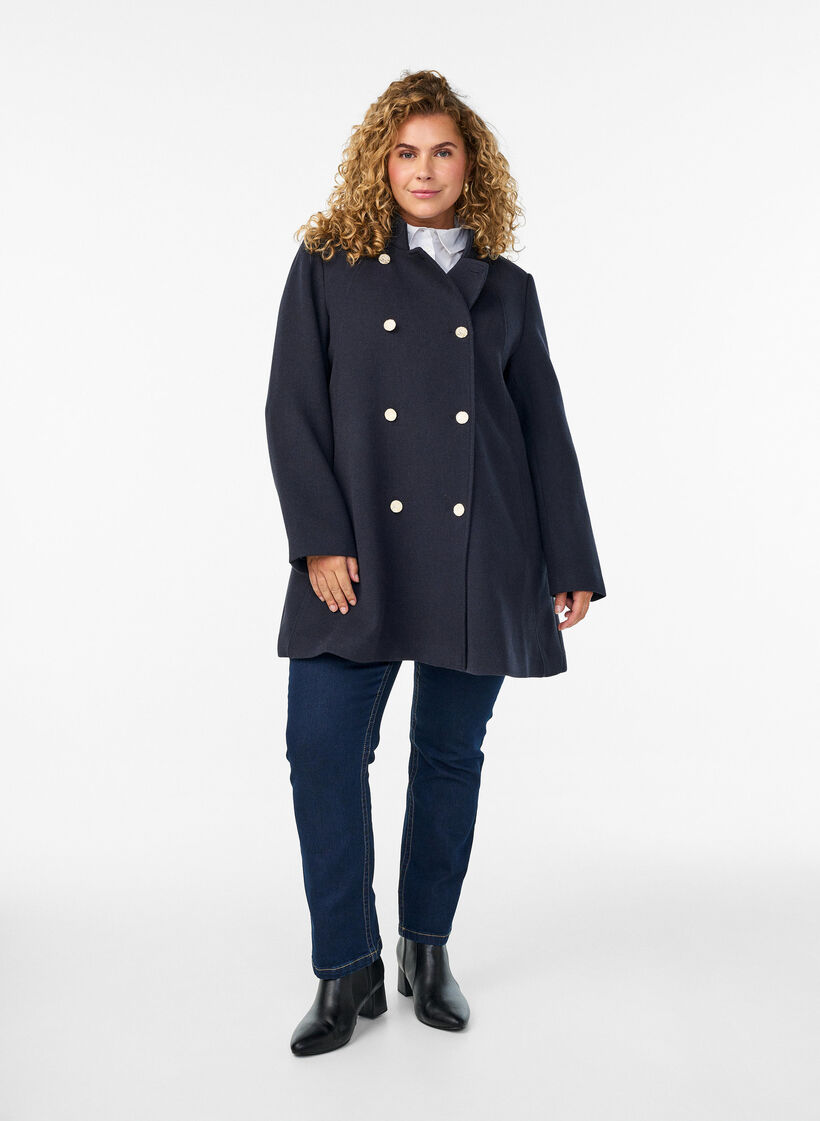 A-line k&aring;pe med gullknapper, Bl&aring;, Model image number 1