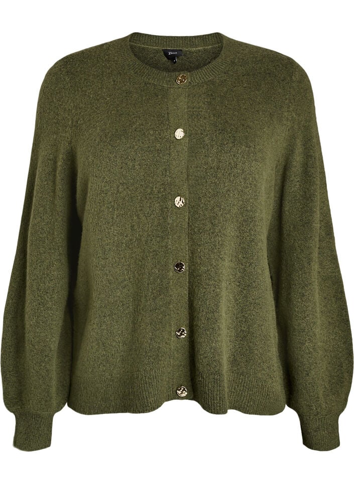Cardigan i myk strikk med gullfargede knapper, Gr&oslash;nn, Packshot image number 0