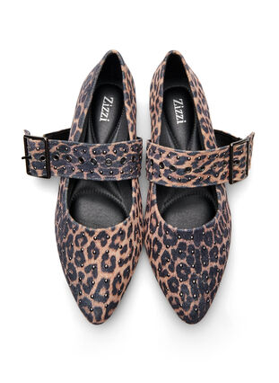 Zizzi Wide fit - Ballerina med leopardmønster, spenne og nagler, Leopard AOP, Packshot image number 2