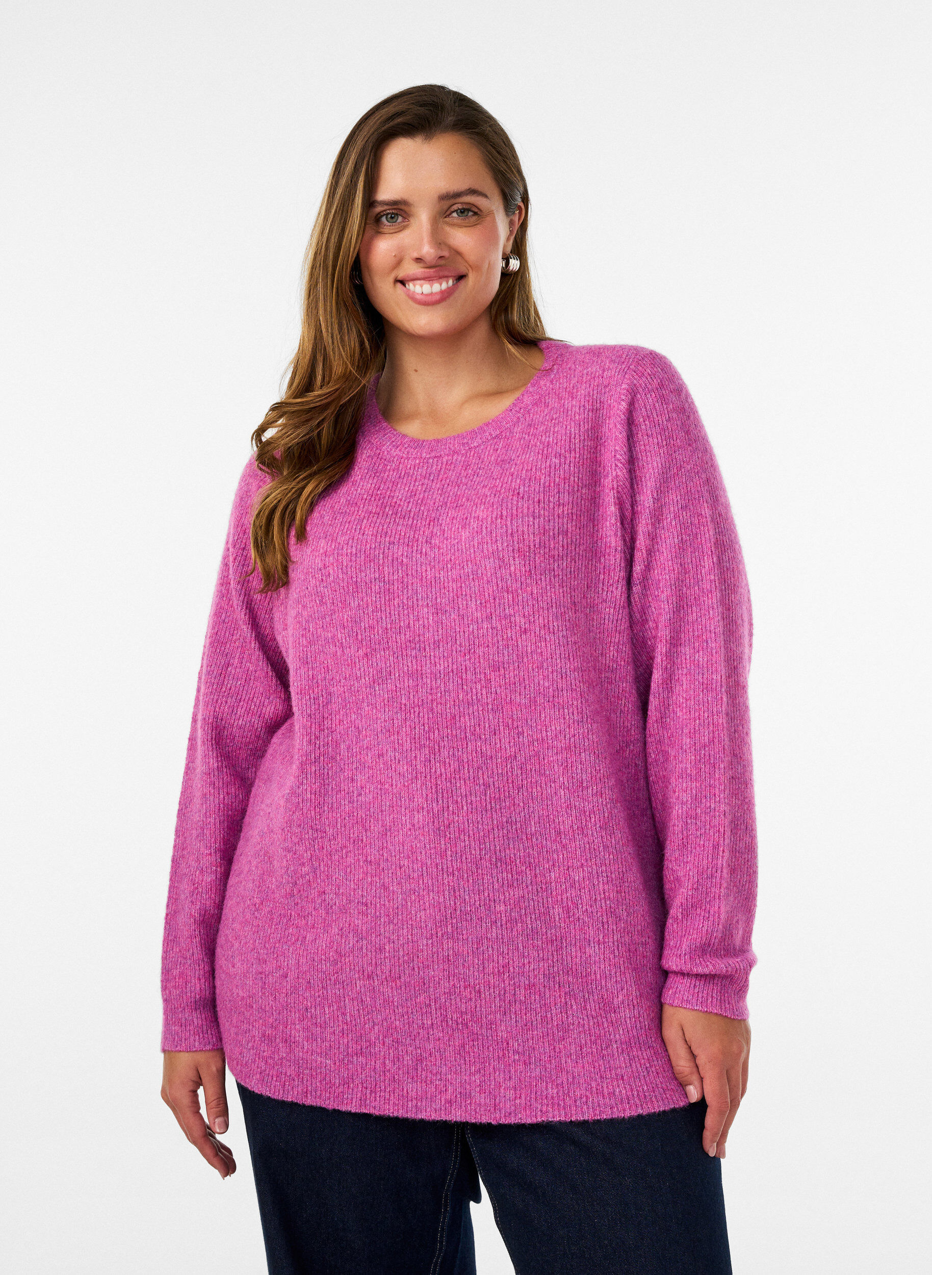 ZizziMelert strikkebluse med rund hals, Lilla, Model image number 0