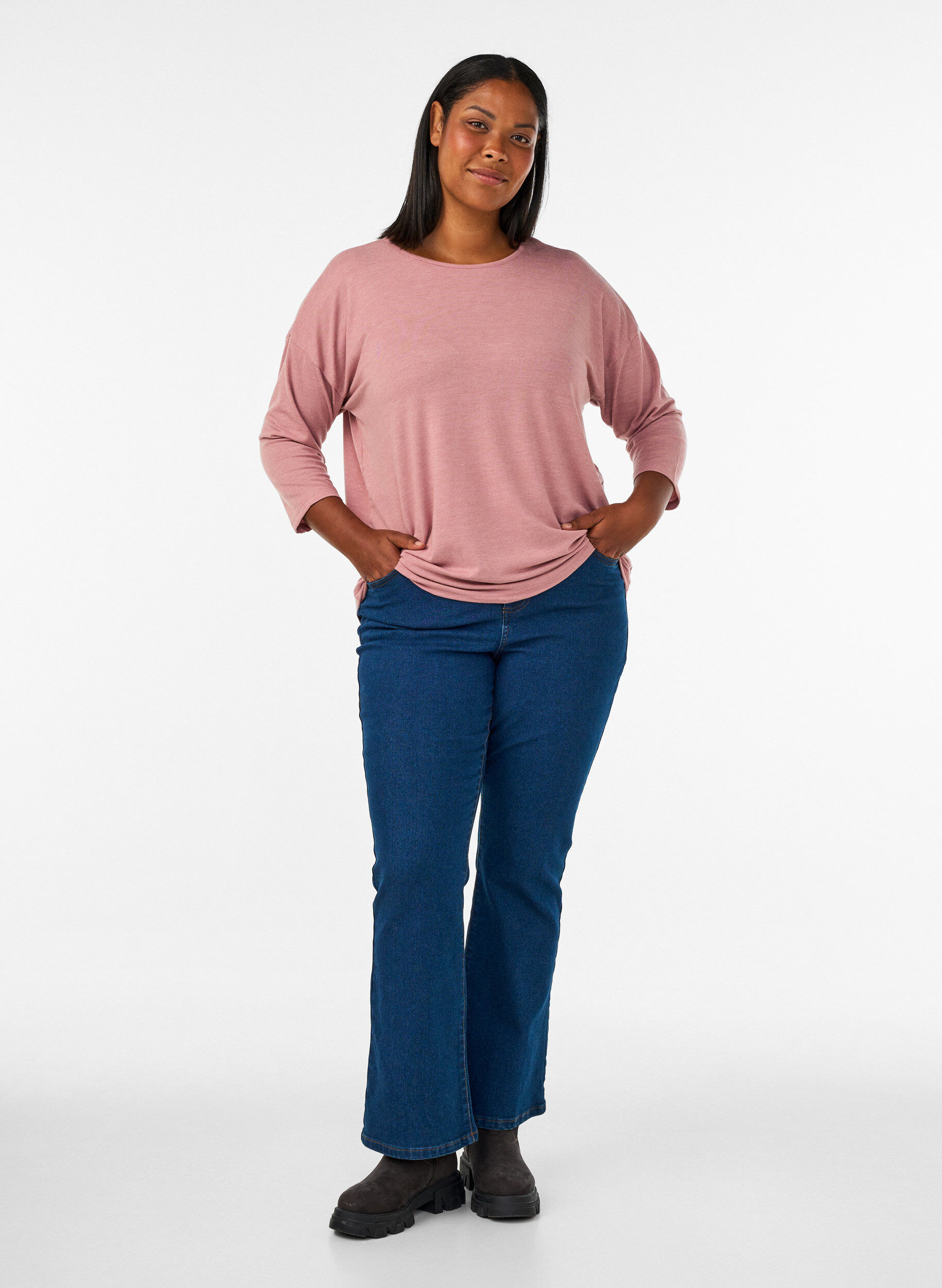 ZizziJersey bluse med 3/4 ermer, Rosa, Model image number 1