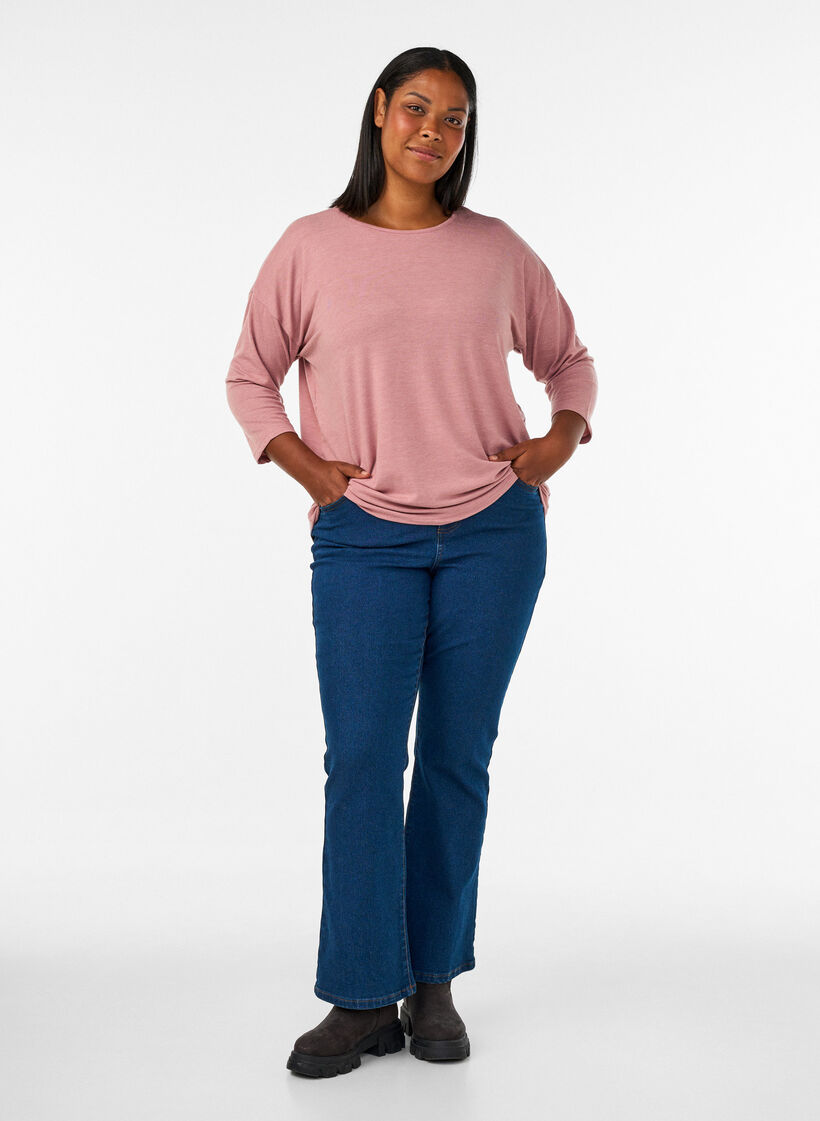 Jersey bluse med 3/4 ermer, Rosa, Model image number 1