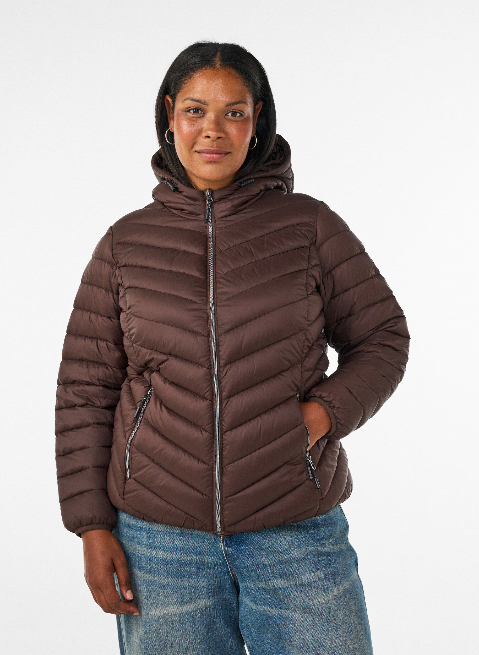 Lett jakke med hette, Brun, Model