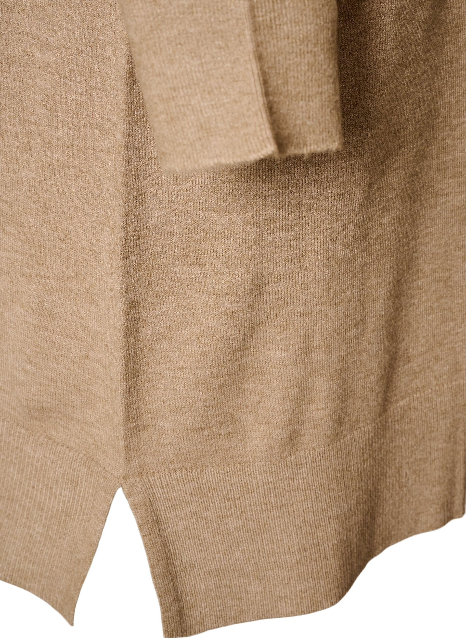 ZizziKort strikkekjole med raglanermer og en midts&oslash;m, Beige, Packshot image number 3