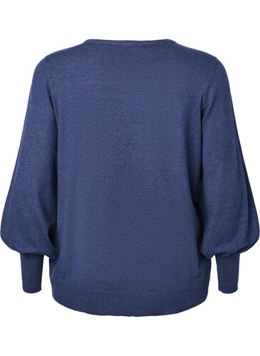 Strikkegenser med viskose og ballongermer, Dress Blues Mel., Packshot image number 1