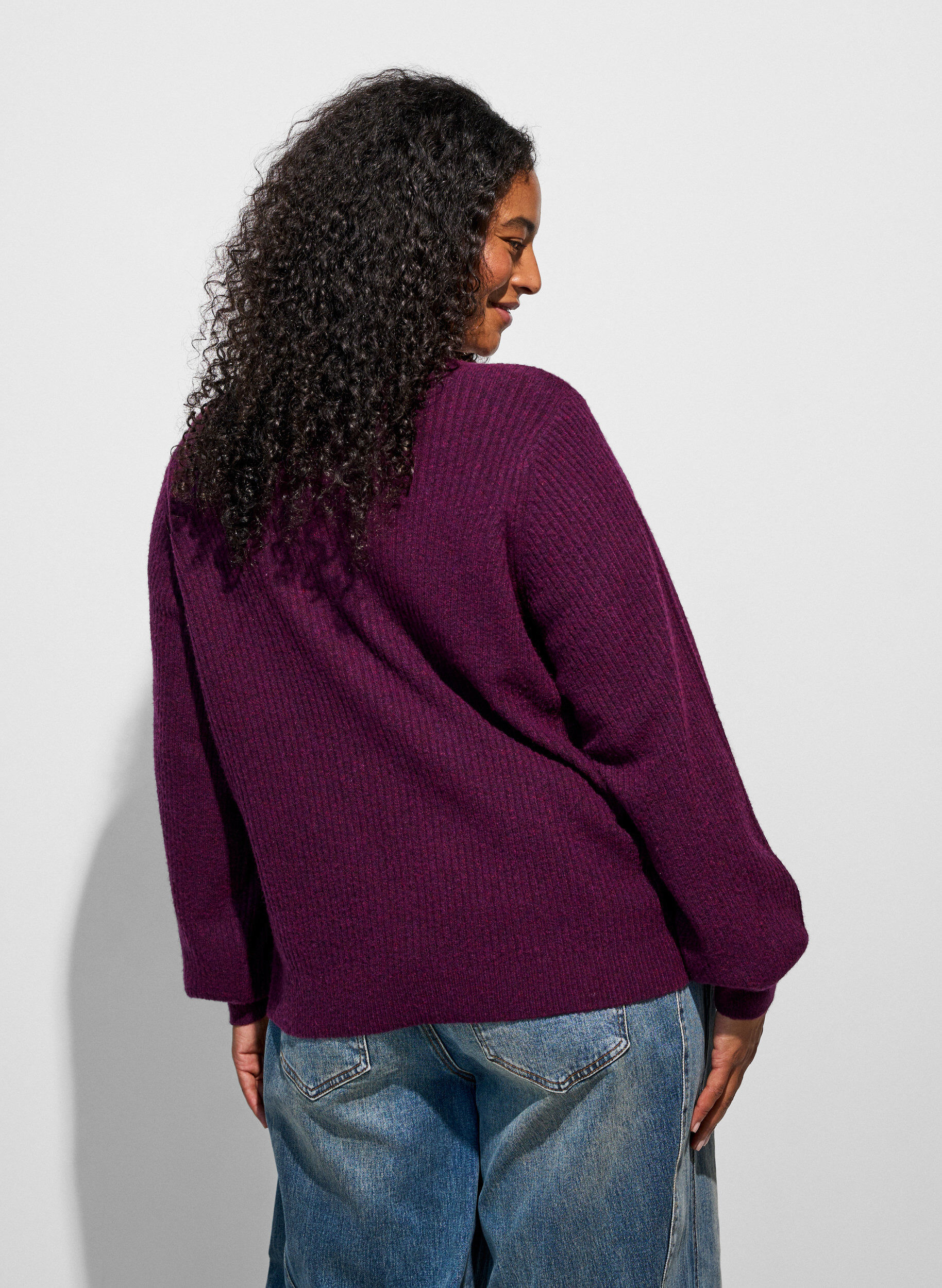 ZizziCardigan med V-hals og ribbestruktur, Lilla, Model image number 2