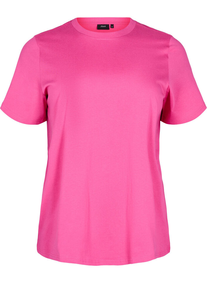 Basic T-skjorte i bomull med rund hals, Rosa, Packshot image number 0