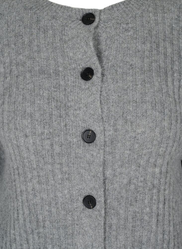 Strikket ribbestrikket cardigan med knapper, Medium Grey Melange, Packshot image number 2
