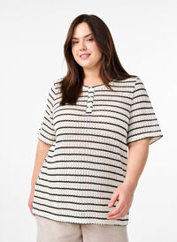 Stripete strikket jerseytopp, Svart Stripete strikket jerseytopp, Svart, Model