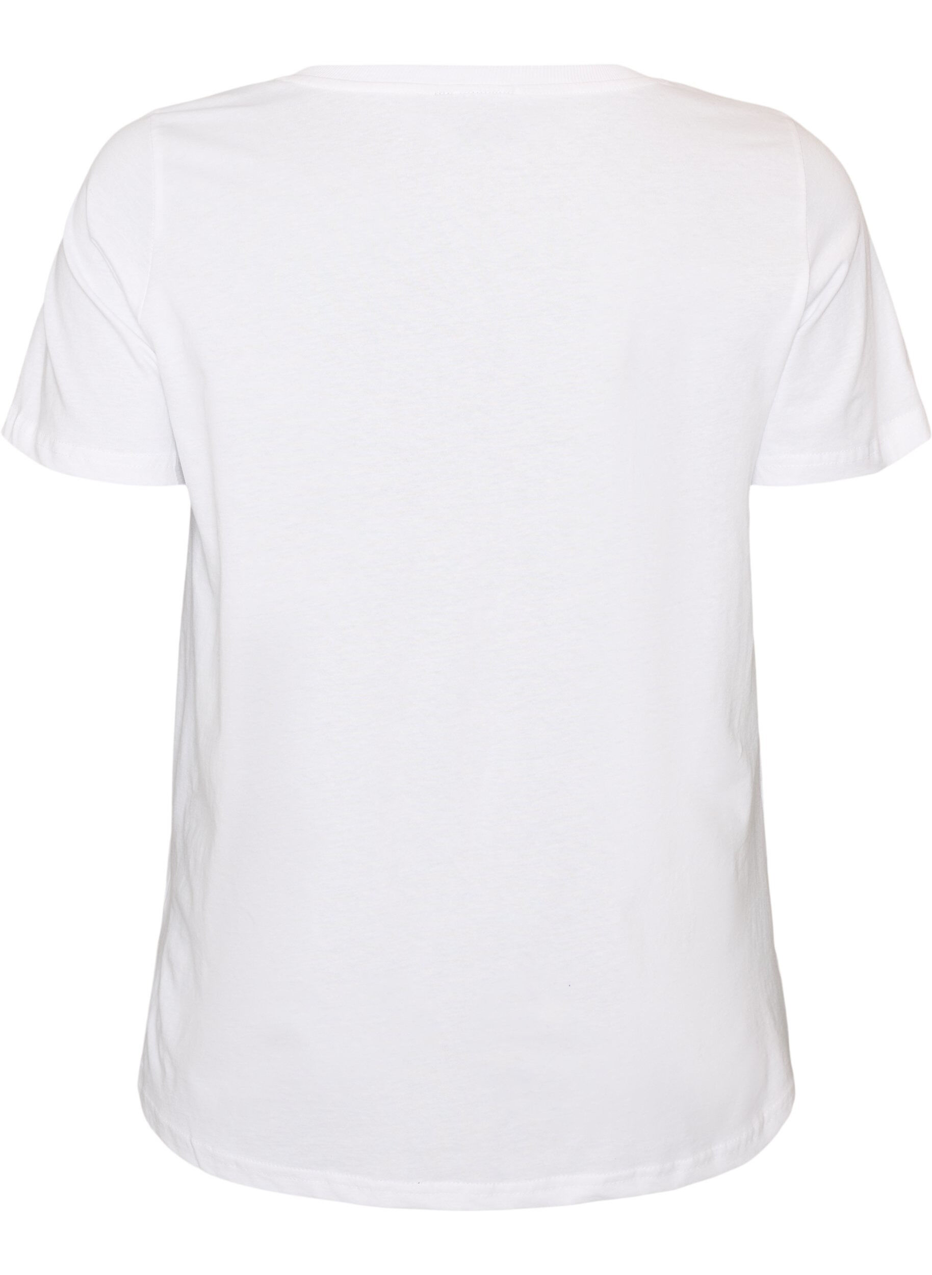 ZizziBomull T-skjorte med fronttrykk og V-hals, Hvit, Packshot image number 1