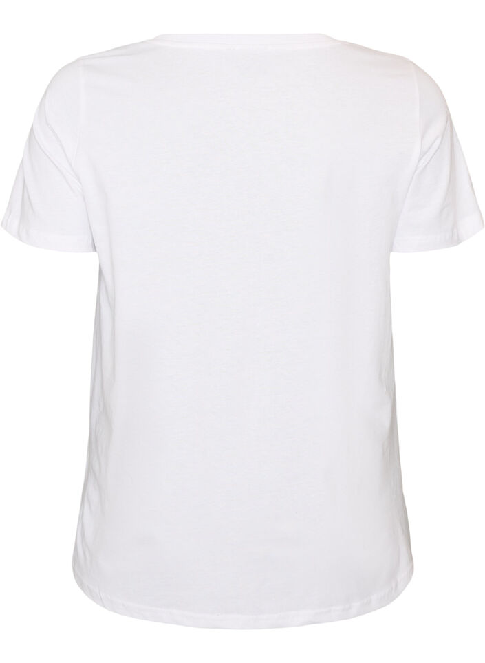 Bomull T-skjorte med fronttrykk og V-hals, Hvit, Packshot image number 1