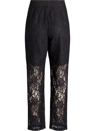 Zizzi Høytlivsbukser med blonder, Svart, Packshot image number 1