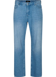 Jeans med rå kanter og rett passform, Medium Blue