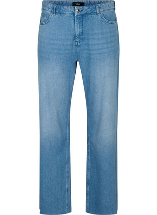 Jeans med rå kanter og rett passform, Medium Blue, Packshot image number 0