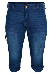 Slim fit caprijeans med lommer, Dark blue denim