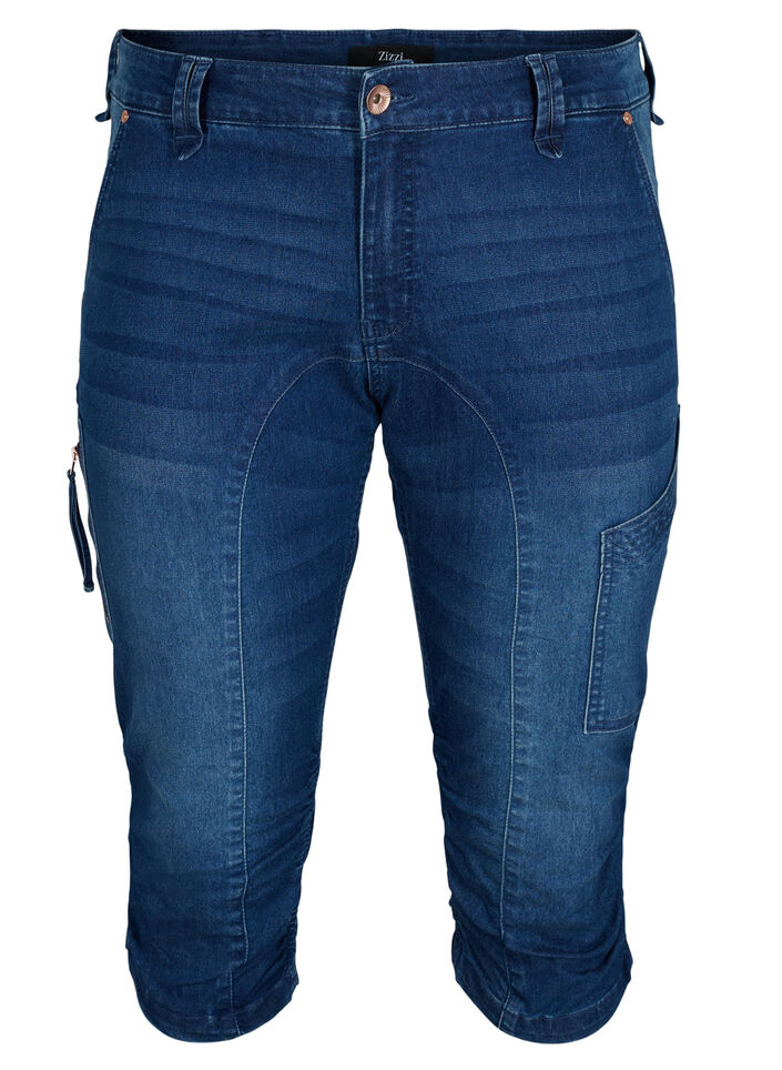 Slim fit caprijeans med lommer, Blå, Packshot image number 0