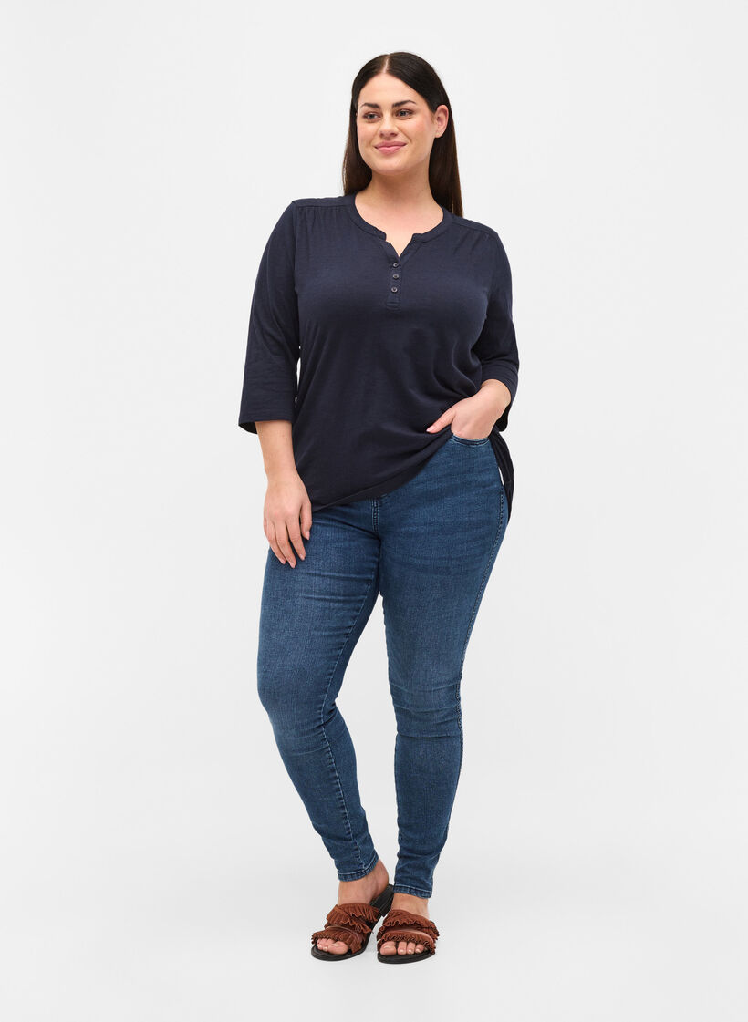 Bomullsbluse med 3/4-ermer, Night Sky, Model image number 2