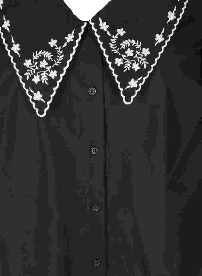 Kortermet bomullsskjorte med stor krage, Black w. White, Packshot image number 2