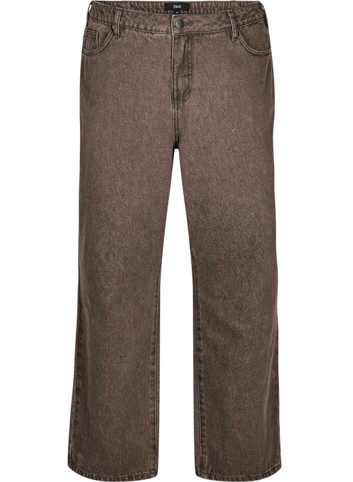 Jeans med straight fit i farget denim, Brown Denim, Packshot